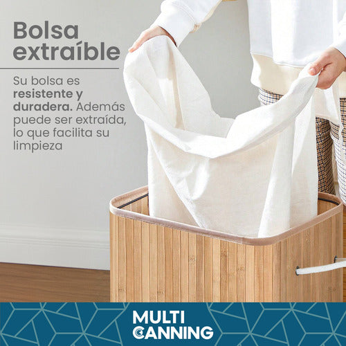 Canasto Cesto Ropa Sucia Tapa Bambu Organizador Grande Color Marrón