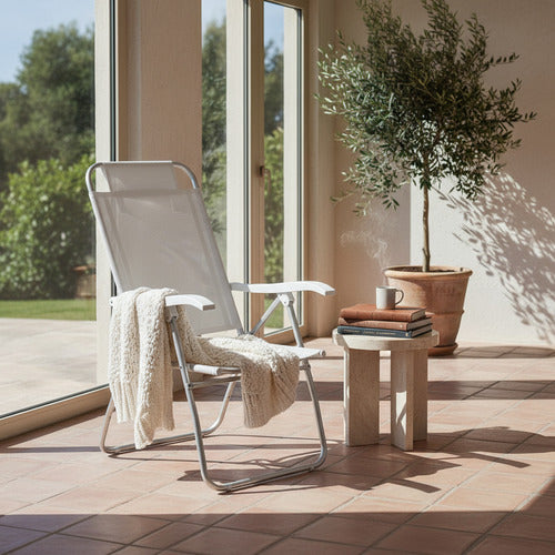 Reposera 4 Posiciones Bel Aluminio Poliéster Pvc Blanco Blanco