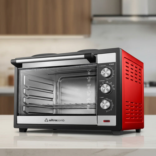 Horno Electrico Ultracomb Uc-70acn Con 2 Anafes 70lts Grill Rojo/negro