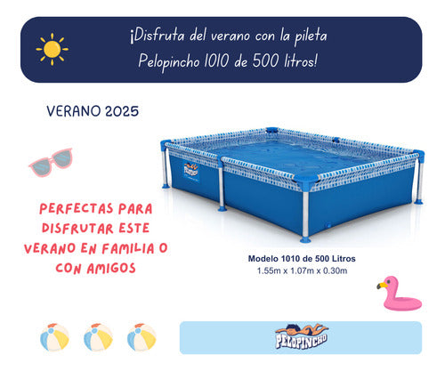 Pileta Estructural Rectangular Pelopincho 1010 Con Capacidad De 500 Litros 1.55x1.07 M Azul Mosaico