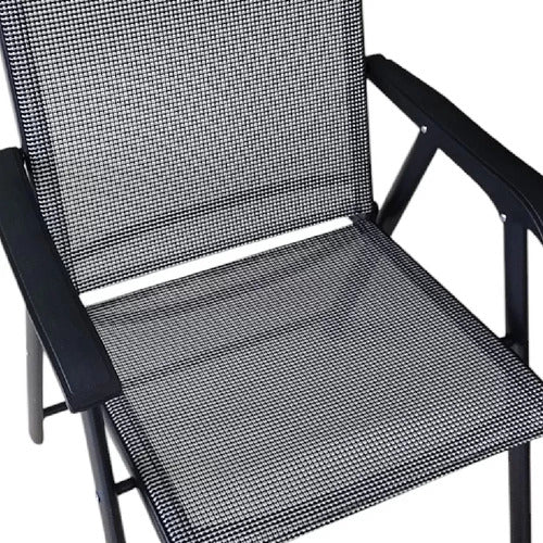 Combo 4 Sillas Plegable Jardin Ratan 1 Mesa 80cm Vidrio Caño Negro Lisa