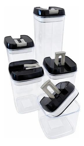 Set X 5 Contenedores Herméticos Apilables Plasticos Vivendi Negro