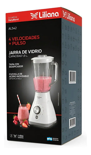 Licuadora Liliana Al542 1.8l 4 Vel Jarra Vidrio Pica Hielo Blanco