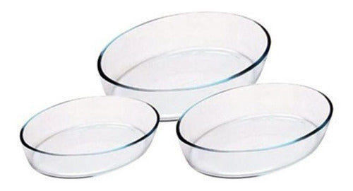 Juego De 3 Asaderas Bandejas Ovaladas Vidrio Templado Color Transparente