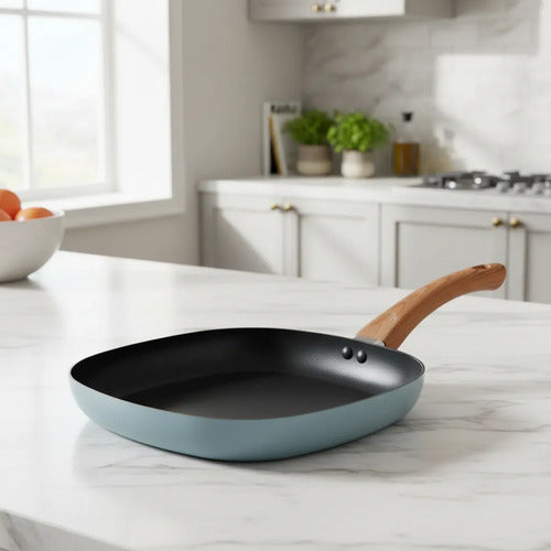 Set Bateria Cocina 7 Pz Carol Antiadherente Cacerola Sarten Azulino