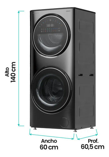 Torre De Lavado Inverter Lavasecarropas Philco Carga Frontal 15kg/7kg Dark Gray