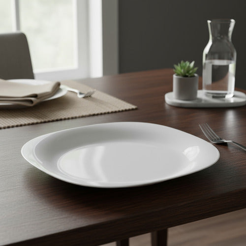 Juego Vajilla De 18 Piezas Vivendi Cuadrado Plato Plano Sopa Blanco Cristalería De Ópalo