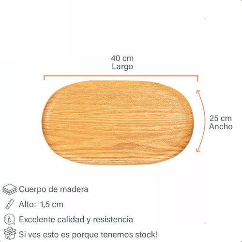 Bandeja Oval Rectangular Madera Laminada Carol 40x25x1,5 Cm Madera