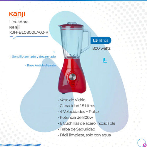 Licuadora Kanji Home Kjh-bl0800la01-r Vertical 800w/1,5l Lh Color Rojo