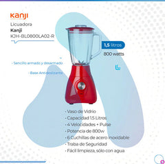 Licuadora Kanji Home Kjh-bl0800la01-r Vertical 800w/1,5l Lh Color Rojo