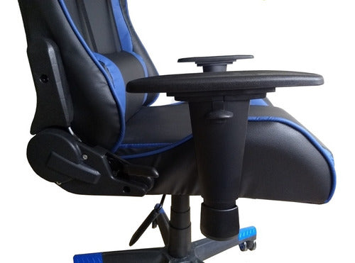 Silla Basculante Oficina Computacion Gamer Tm Negro Azul Cuero Sintético