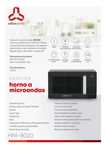 Microondas Ultracomb Táctil De 20lts Hm-8020 700w Negro Negro