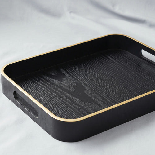 Bandeja Rectangular De Madera C/asas Carol 35 X 28 X 4,5cm Negro