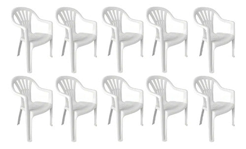 10 Sillas Plasticas Apilables Interiores Exteriores Tm H100k Blanco Lisa