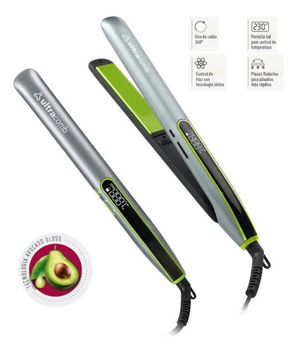 Plancha De Pelo Ultracomb Ap-4422 Cerámica Tourmaline Ion Plateado