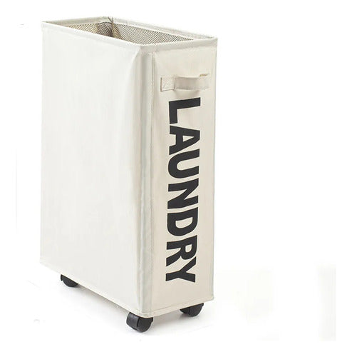 Cesto De Ropa Sucia Compacto Con Ruedas Rectángular Plegable Beige Lisa