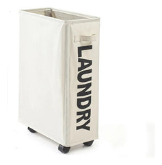Cesto De Ropa Sucia Compacto Con Ruedas Rectángular Plegable Beige Lisa