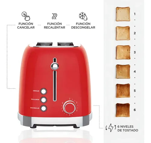 Tostadora Eléctrica Pastalinda Tostapane 2 Rodajas 220w Roja Con Funciones Rojo