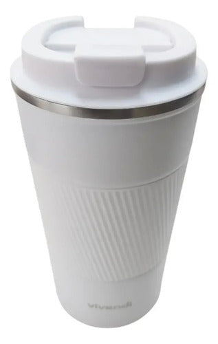Vaso Termico Promo Frio Calor Con Tapa Acero Inox Vivendi Blanco Lisa