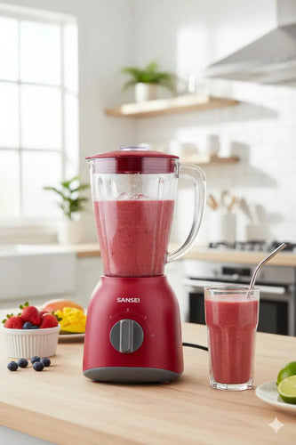 Licuadora De Vaso Sansei 1.5l 500w 2 Velocidades Rojo