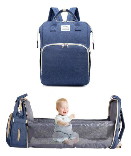 Mochila Maternal Multifunción Cuna Cambiador Para Bebe Azul Azul Marino Liso