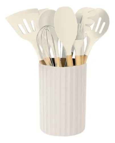 Set De 12 Utensillos De Cocina Carol 68012 C/contenedor Beige