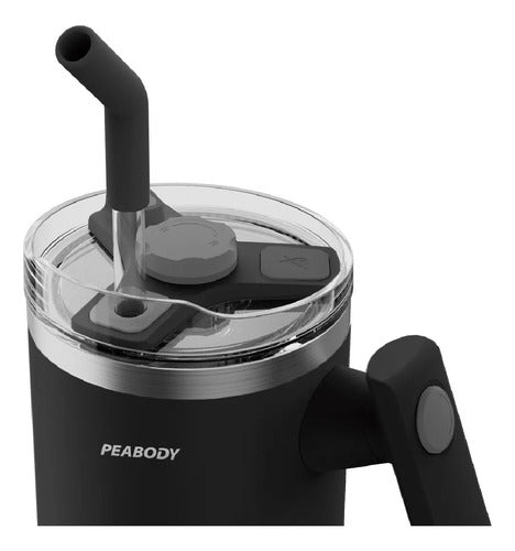 Vaso Térmico Mug Peabody Pemg1200 Negro 1200ml Doble Tapa Cs Negro Lisa