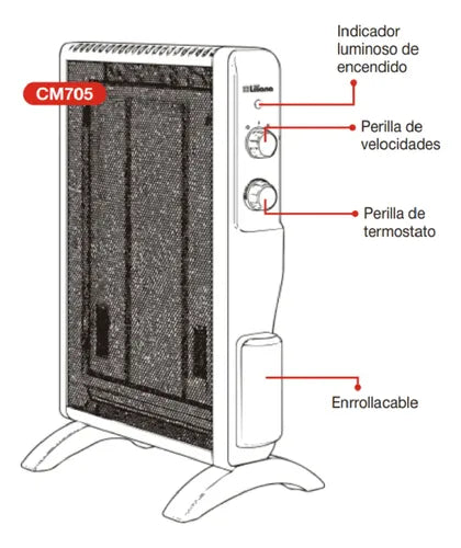 Panel Radiante De Mica Liliana Negra Cm705 1600w Mecanica Negro