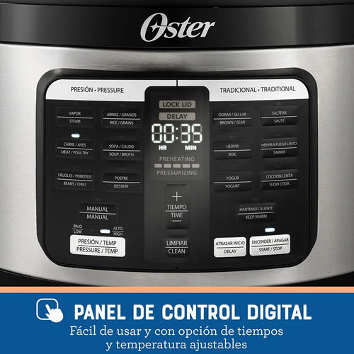 Multiolla Rápida Oster Osckstpcecov57 Ovalada Con 15 Funciones 5.7l Color Acero Inox