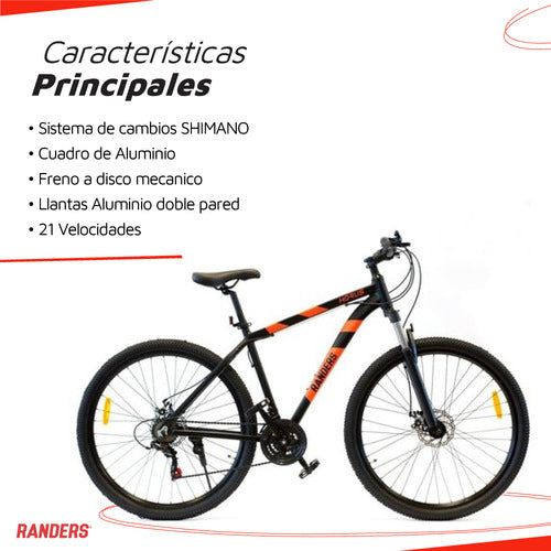 Bicicleta Mountain Bike Mtb Randers Mms Bke-2129 Rodado 29 L Color Negro Y Rojo