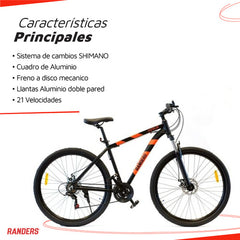 Bicicleta Mountain Bike Mtb Randers Mms Bke-2129 Rodado 29 L Color Negro Y Rojo