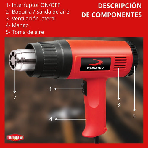 Pistola De Calor Daihatsu Pc1500 De 1500w 375oc 495oc Cts Rojo