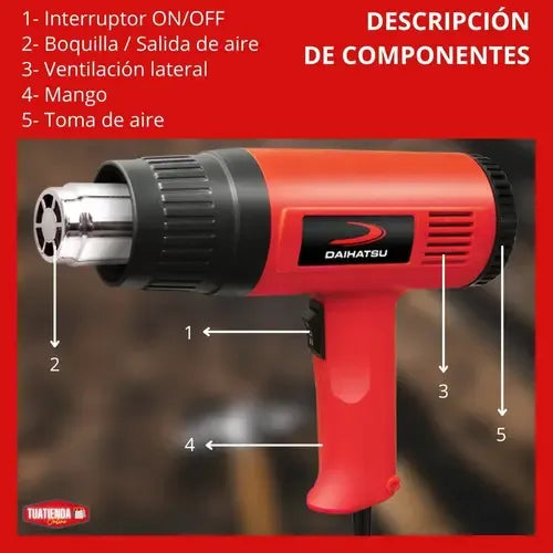 Pistola De Calor Daihatsu Pc1500 1500w 375oc 495oc Rojo