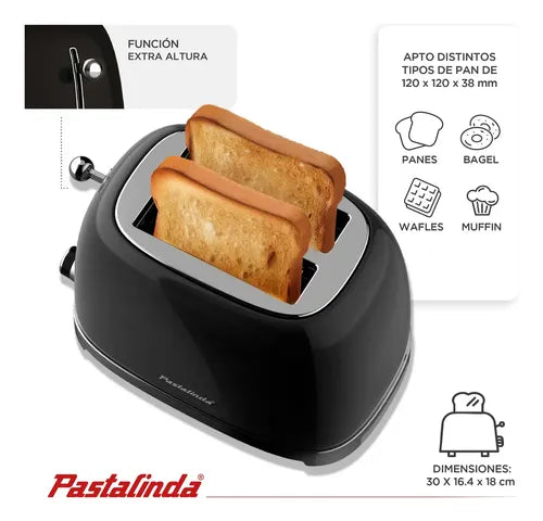 Tostadora Eléctrica Pastalinda Tostapane Vintage 6 Funciones Color Negro