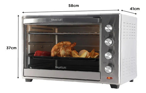 Horno Eléctrico Smartlife Conveccion Spiedo 50l 6 Funciones Gris