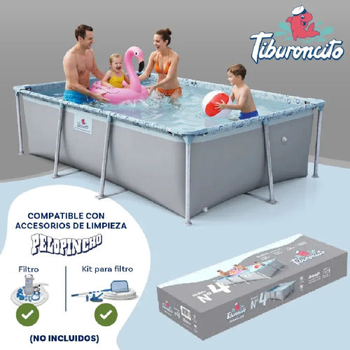 Pileta Lona Tiburoncito N4 De 240x160x65cm Cap 2500l Gris Lisa