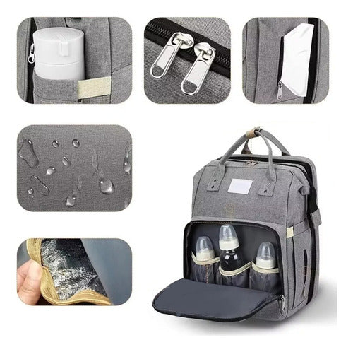 Mochila Maternal Multifunción Cuna Cambiador Para Bebe Gris Gris Claro Liso