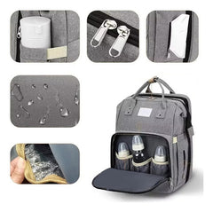 Mochila Maternal Multifunción Cuna Cambiador Para Bebe Gris Gris Claro Liso