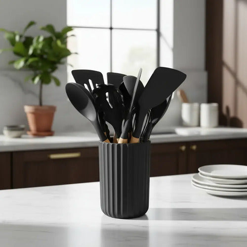 Set De Utensillos Cocina Silicona Mango Madera Carol