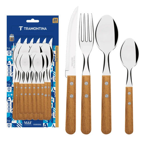 Set 24 Piezas Cubiertos Tramontina Dynamic Mango Madera Marrón