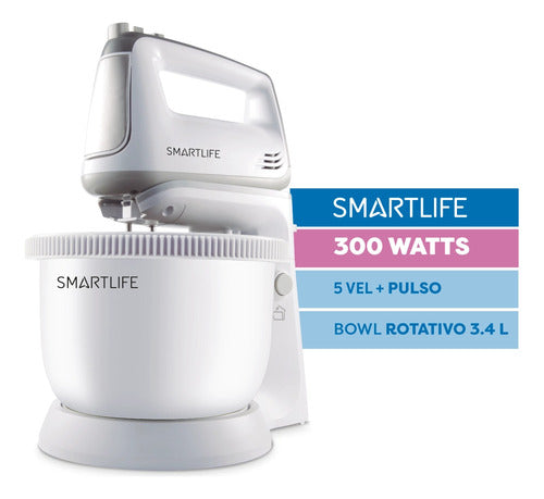 Batidora Pedestal Smartlife Sl-hm5035pn 300w 5 Velocidades Color Blanco Frecuencia 50 Hz X 60 Hz