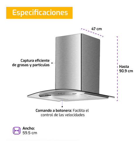 Campana De Cocina Liliana Pure Desing Kc994 Acero Inoxidable