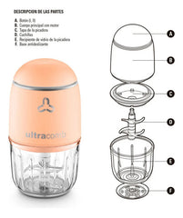 Procesadora Ultracomb Pc-6802 200w 300ml 6 Cuchillas Acero Inox Bold De Vidrio
