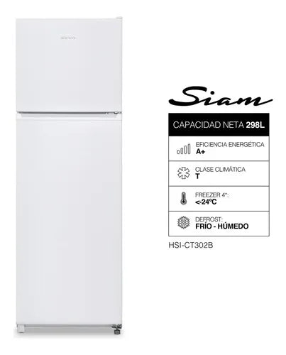 Heladera Siam Top Mount Cíclica 298l Blanca - Hsi-ct302b Blanco