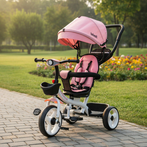 Triciclo Con Manija Barra De Empuje Bebesit Sl-1870-v1p 360° Rosa Claro