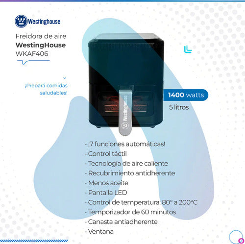 Freidora De Aire Digital Westinghouse Sin Aceite 5 L 1400w Color Negro
