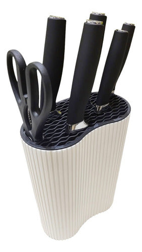 Set Juego 5 Cuchillos Tijera Soporte Blanco Cocina Chef Cts Blanco