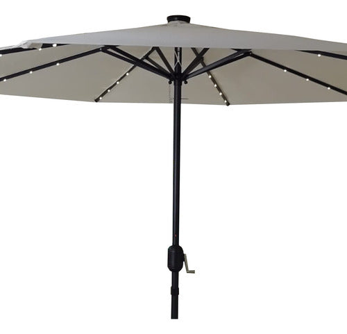Sombrilla Central Playa Jardin 2,7m Base Manivela Luz Led C Beige Lisa