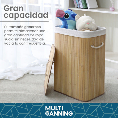 Canasto Cesto Ropa Sucia Tapa Bambu Organizador Grande Color Marrón