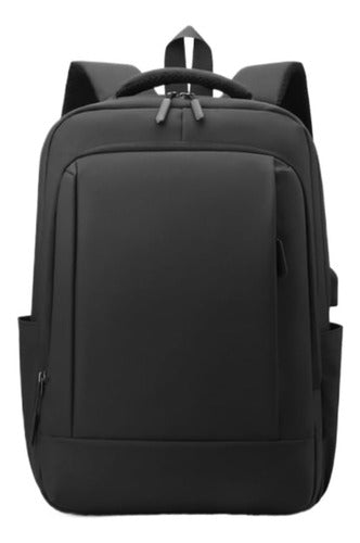 Mochila Porta Notebook De Viaje Urbana De Tela Usb Negro Negro Liso